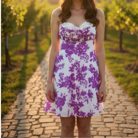 David's Bridal Violet Sweetheart Balloon Dress - Picture 1 of 15